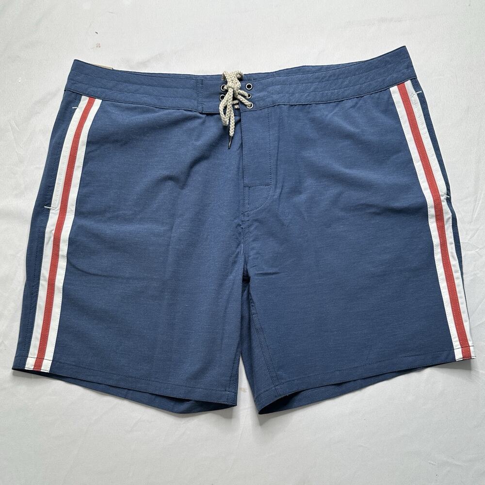 New Faherty Retro Surf Stripe 7” Boardshort Blue Red Stripe Mens 40 NWT MSRP $98